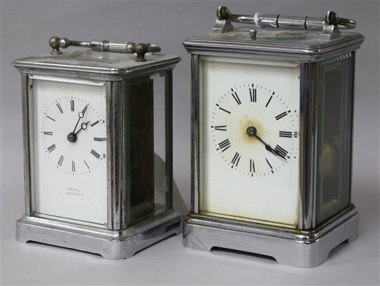 A French silvered brass carriage clock and a similar timepiece